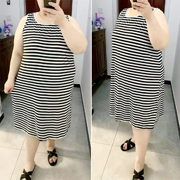 Hurry In Plus Size U Neck Stripe Tank Dress (Extra Big Size)
