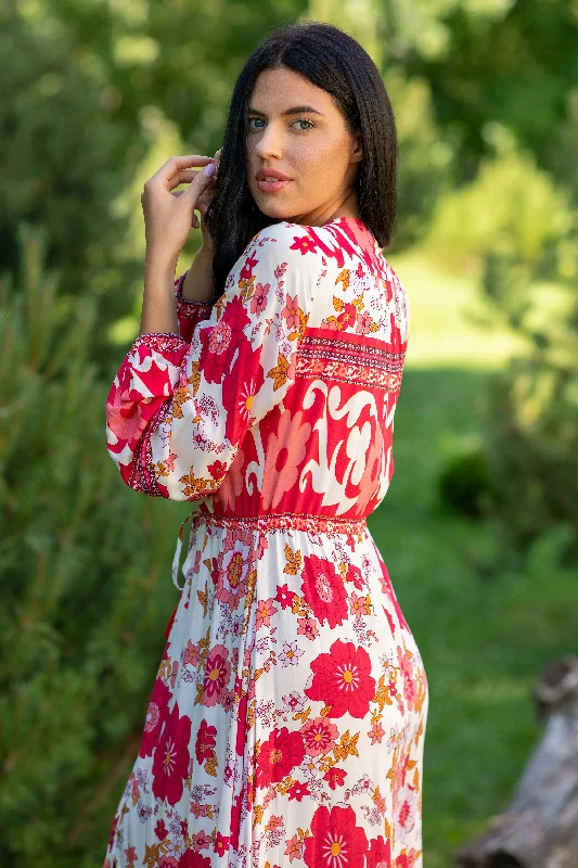 Price Reduction Camella Red Flowers White Dress