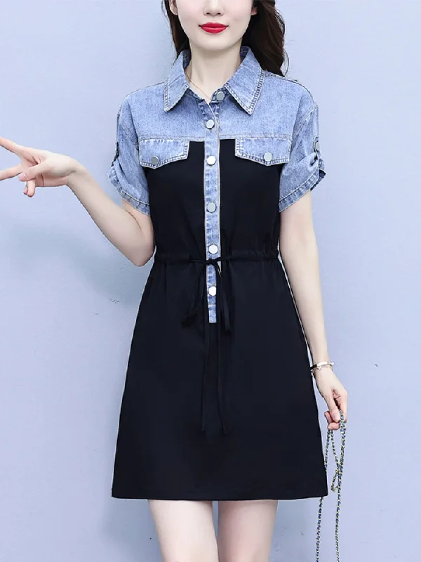 Clearance Items Plus Size Denim Short Sleeve Shirt Dress