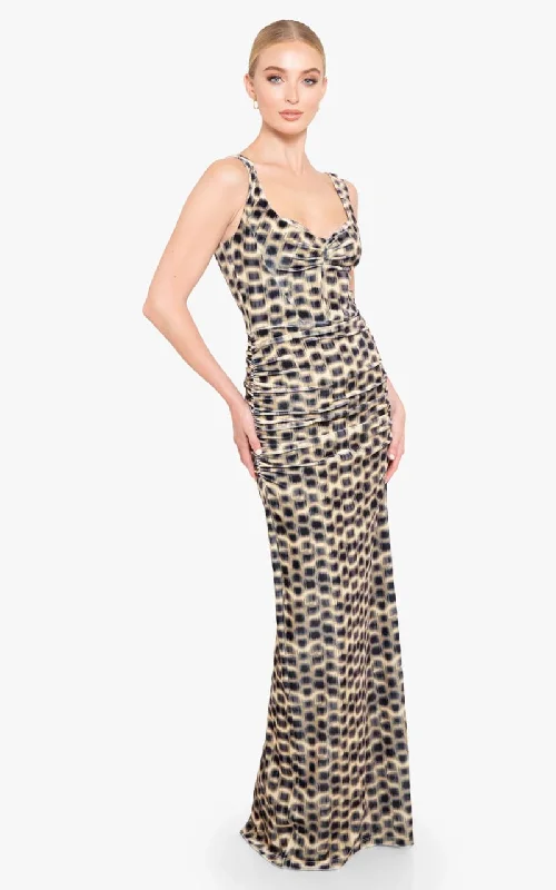 Year-End Sale Black Halo - Wilder Roaring Spots Ruched Gown