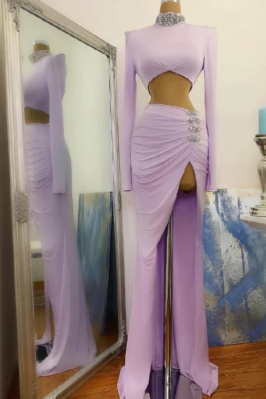 Shop and Save Long Sleeves Small Round Collar Prom Dress Purple Beaded Long Chiffon Shop and Save Long Sleeves Small Round Collar Prom Dress Purple Beaded Long Chiffon