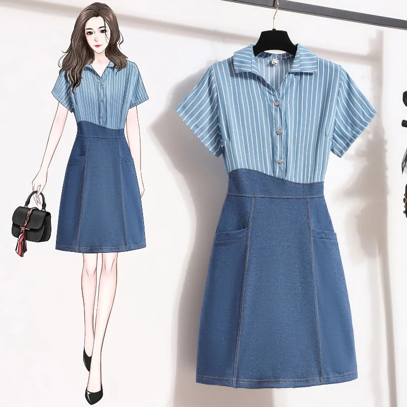 Super Deal Plus Size Stripe Layer Shirt Dress