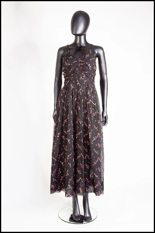 Daily Deals Vintage 1940s Black Printed Tulle Maxi Dress