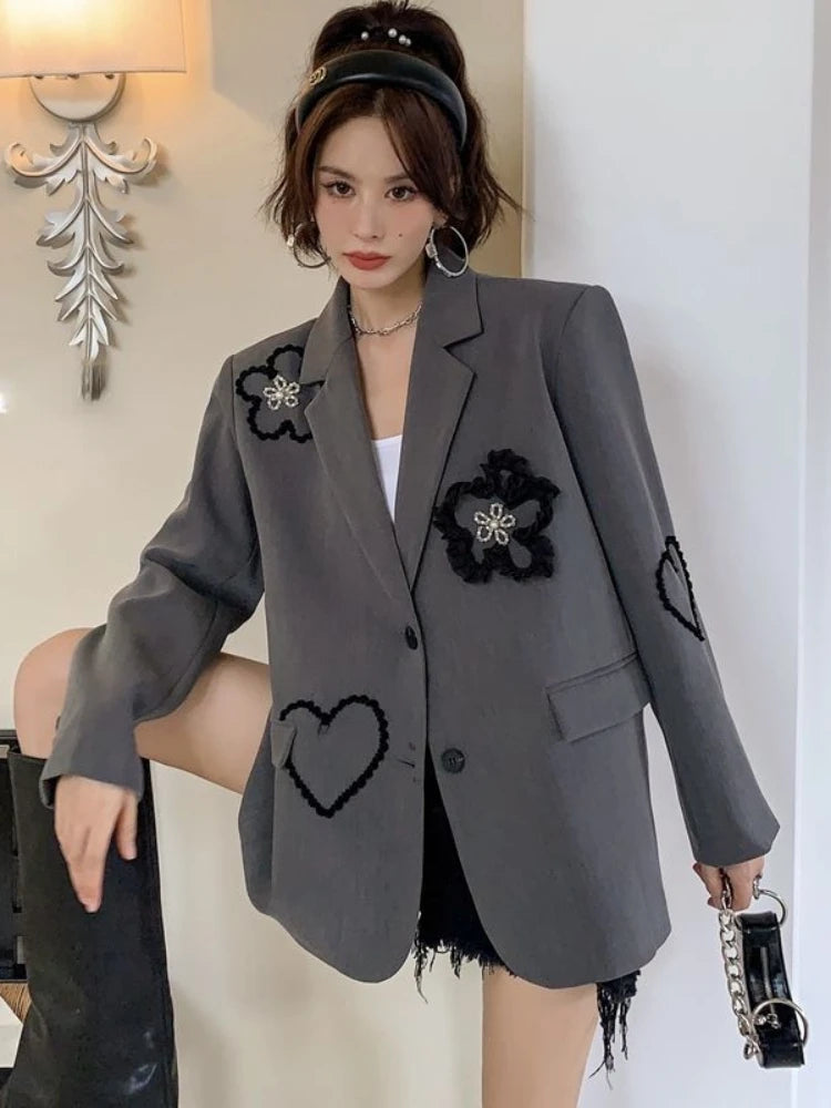 Midnight Madness Znbbw Embroidery Coats Single Breasted Long Sleeve Casual Loose Blazers Harajuku Spring Autumn All Match Pockets Blazer Women Midnight Madness Znbbw Embroidery Coats Single Breasted Long Sleeve Casual Loose Blazers Harajuku Spring Autumn All Match Pockets Blazer Women