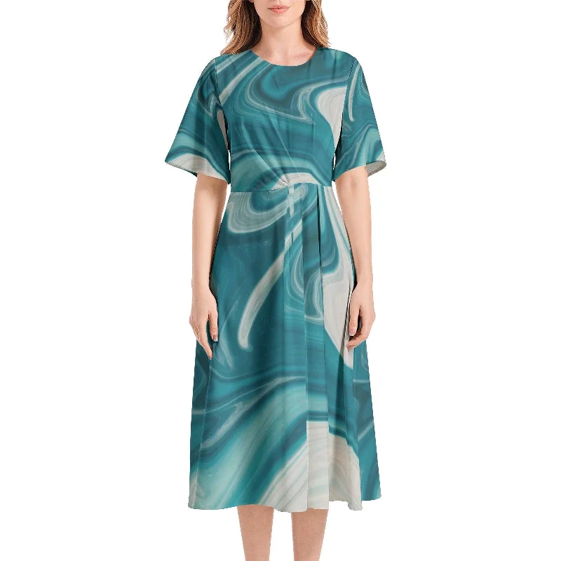 Discount Deals Short Sleeve Waist Folding Midi Dress