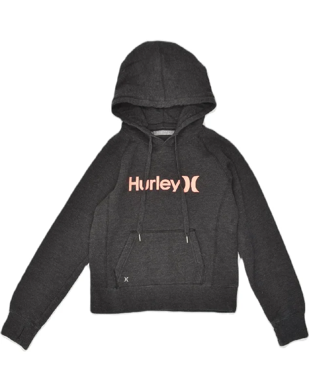 Super Sale HURLEY Womens Crop Graphic Hoodie Jumper UK 10 Small Grey Cotton