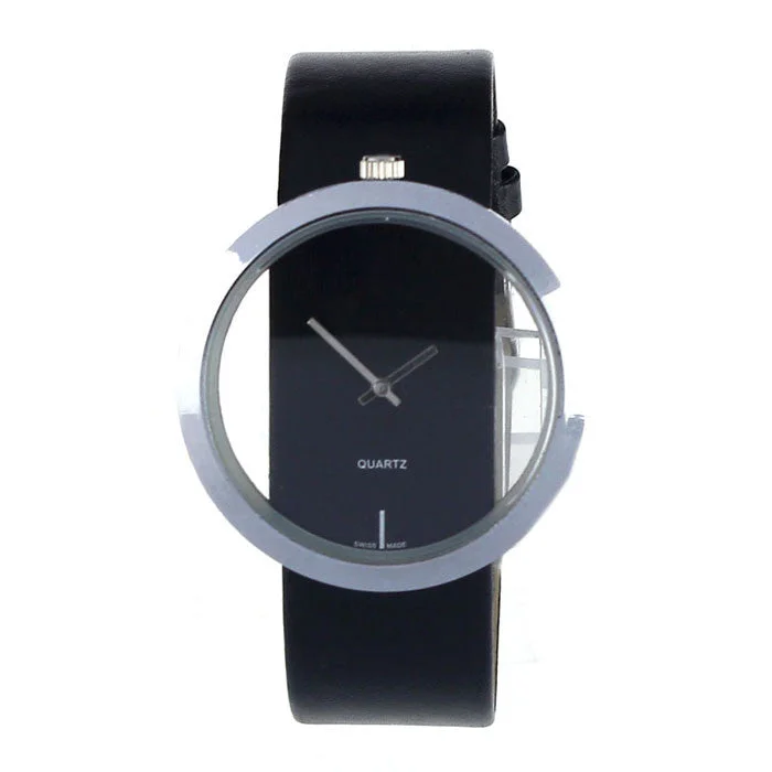 Savings Galore New PU Leather Transparent Dial Hollow Analog Quartz Wrist Watch