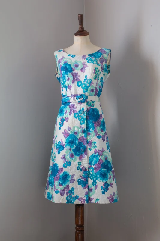 Price Reduction Vintage 1960s Blue Floral Dress