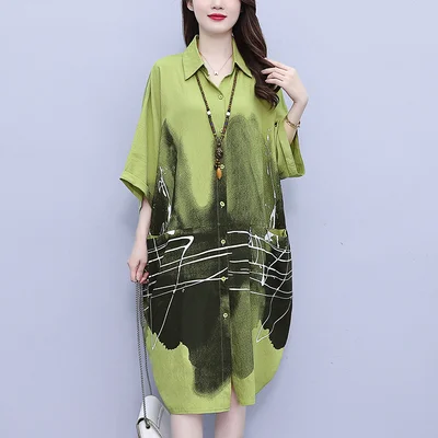 Stock Up and Save Plus Size Loose Pocket Art Shirt Dress