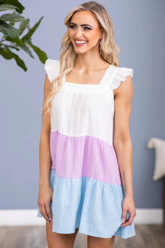 Buy Now Pastel Blue and Lavender Colorblock Dress
