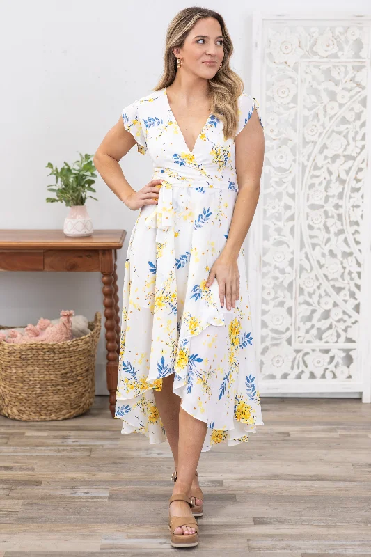 Online Specials White and Yellow Floral High Low Maxi Dress