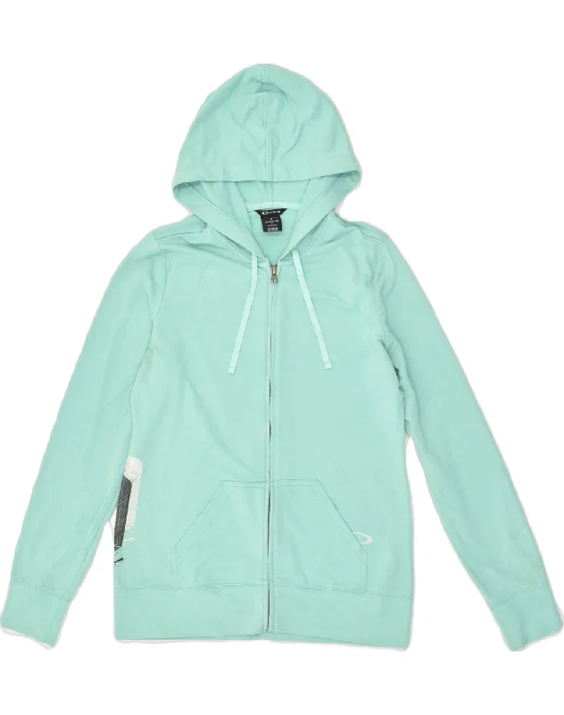 TIME-Limited Offer OAKLEY Womens Graphic Zip Hoodie Sweater UK 12 Medium Turquoise Cotton