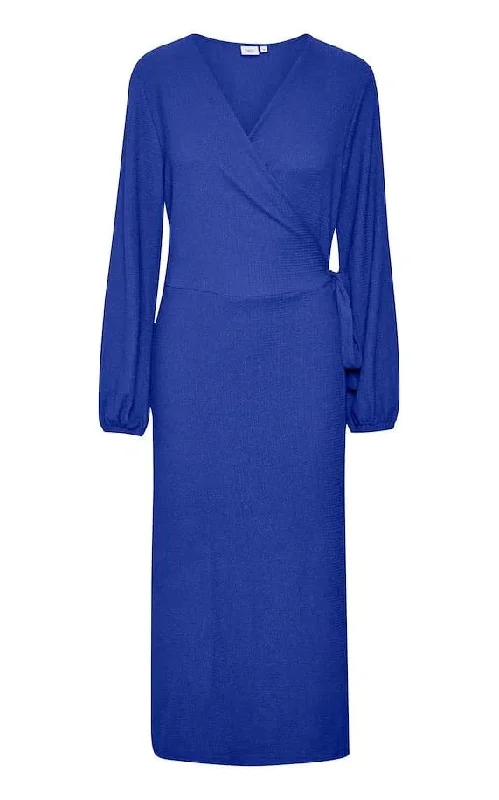 Markdown Madness Saint Tropez - Shilo Surf Blue Crinkle Knit Wrap Dress