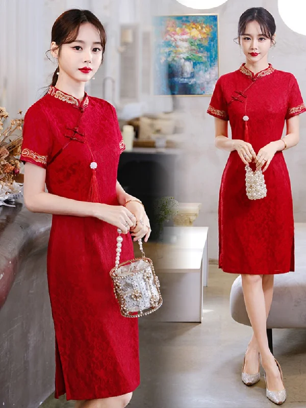 Super Bargain Plus Size Gold Embroidered Cheongsam Qipao Dress