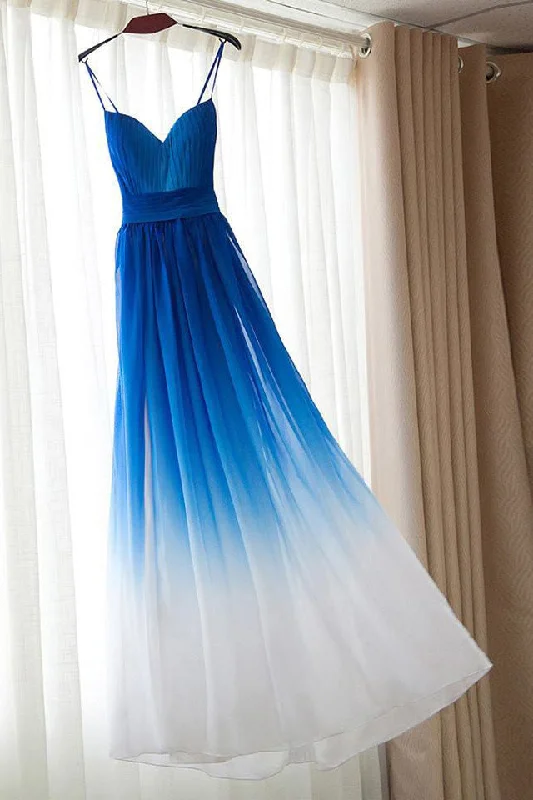 Flash Sale Spaghetti Strap Royal Blue Ombre Prom Dresses