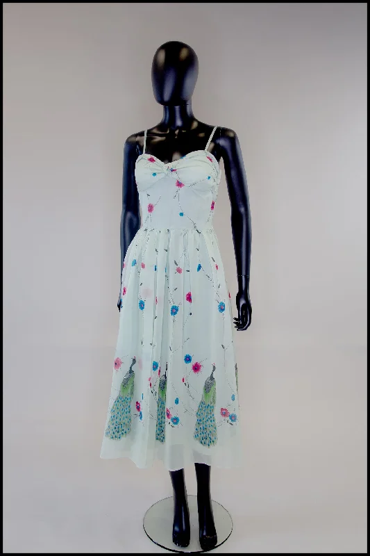 Crazy Savings Vintage 1970s Peacock Print Midi Dress