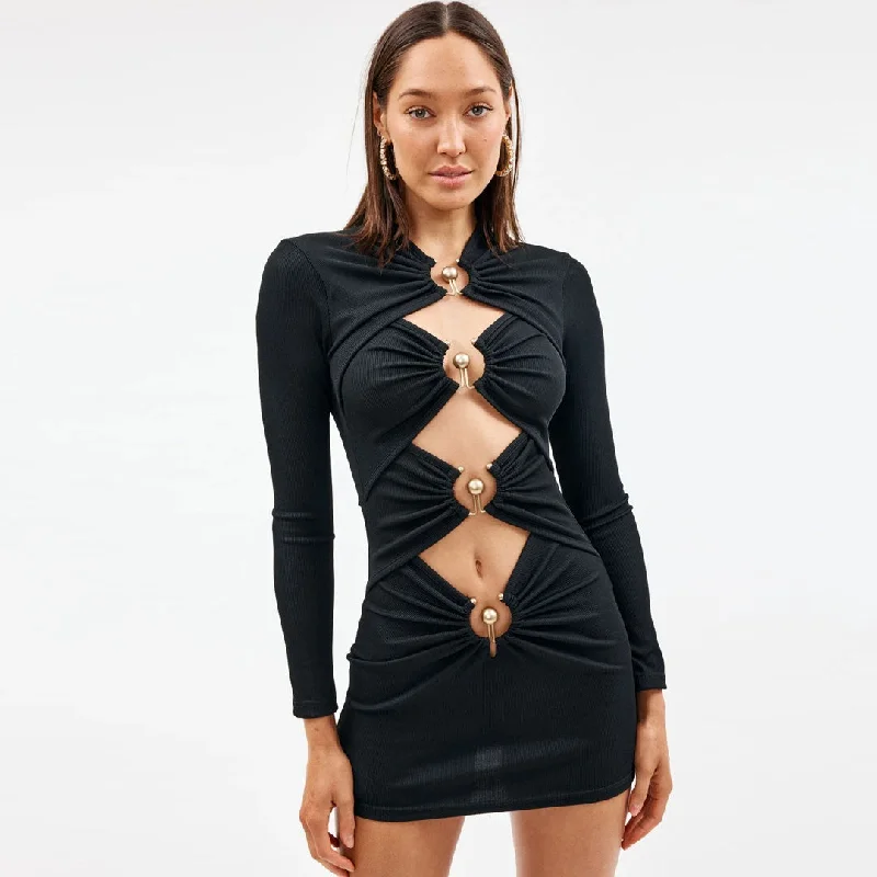 Epic Deals Long Sleeve Bandage Party Mini Dress - Black