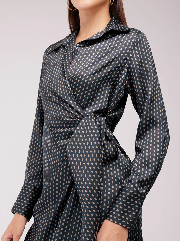 Instant Discount Satin Wrap Dress - Black