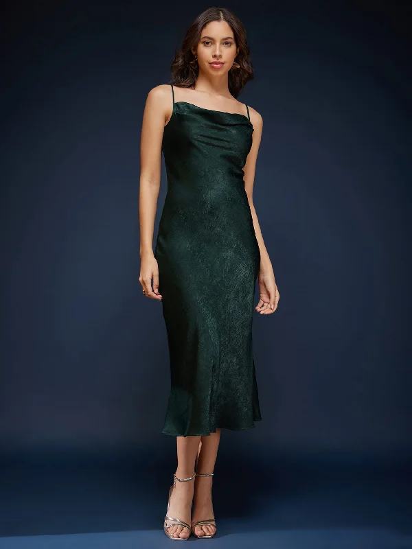 Final Clearance Satin Cowl Neck Slip Dress - Olive