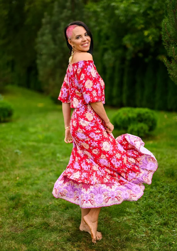 Sale Event Flaminga Mix Flowers Red Dress