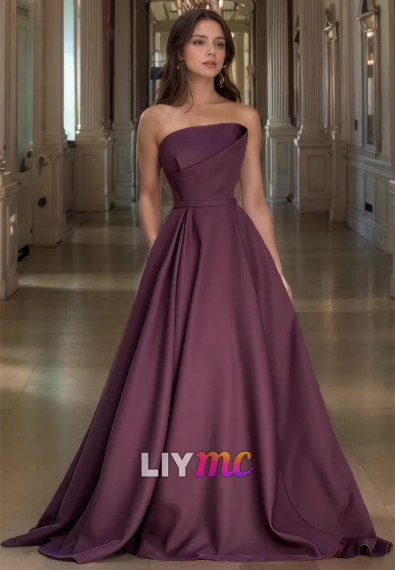 Mega Sale Straight Across Sleeveless Pleated A-Line Formal Dress