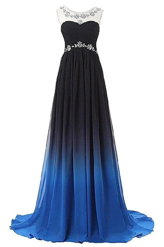 Deal Dash Ombre Sleeveless Sweep Train Ruched Chiffon Prom Dresses with Beading N671 Deal Dash Ombre Sleeveless Sweep Train Ruched Chiffon Prom Dresses with Beading N671