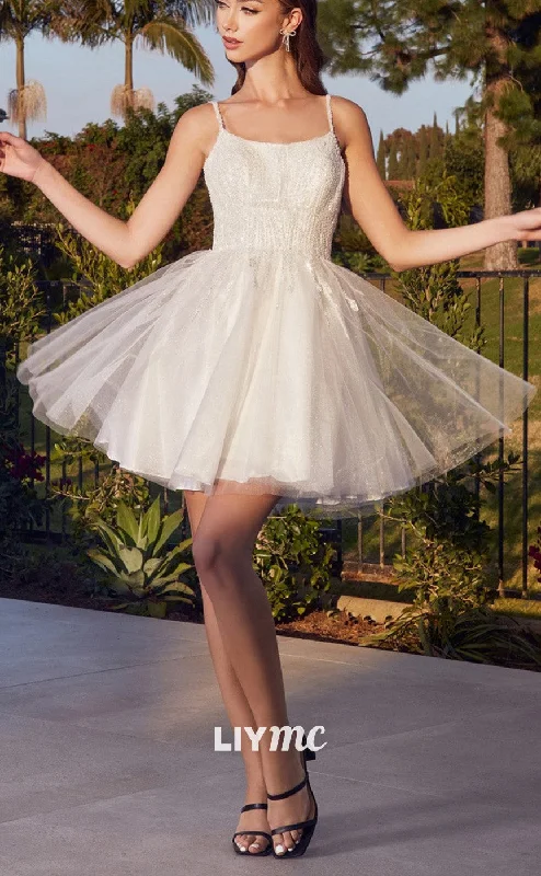 Clearance Sale LY155 - Sccop A Line Pleated Sparkly Short Homecoming Dress