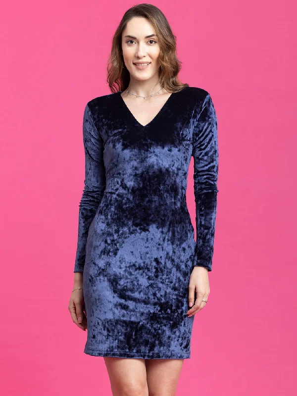 Clearance Event Velvet Shift Dress - Blue