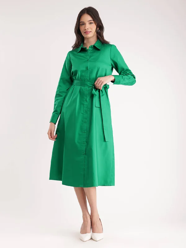 Deal Explosion Cotton Satin Shirt Dress - Green