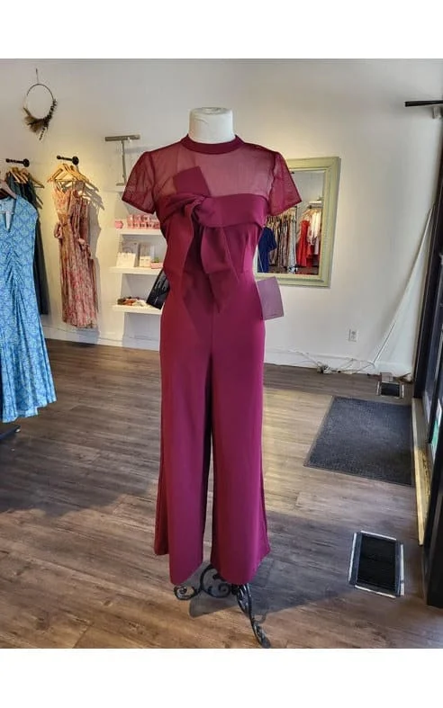 While Supplies Last JS Collections - Crepe Bow Jumpsuit in Deep Red