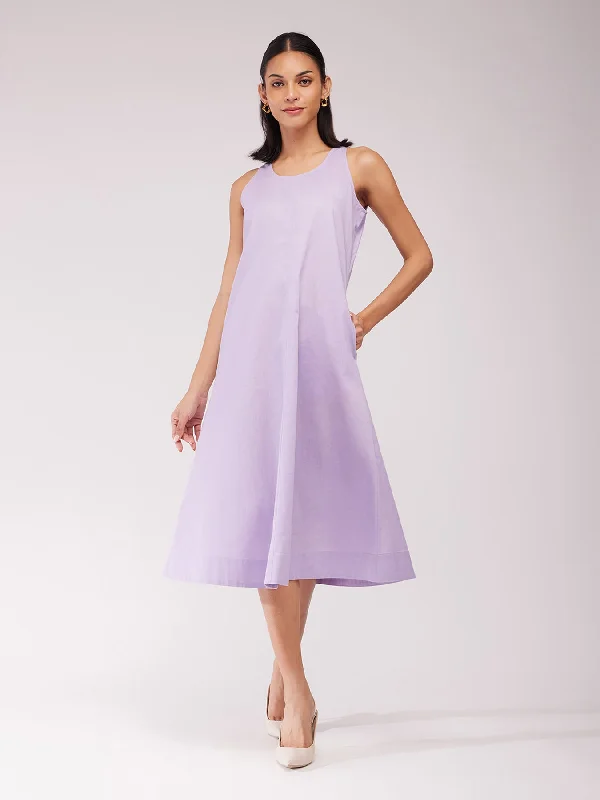 Year-End Sale Cotton A-line Midi Dress - Lilac