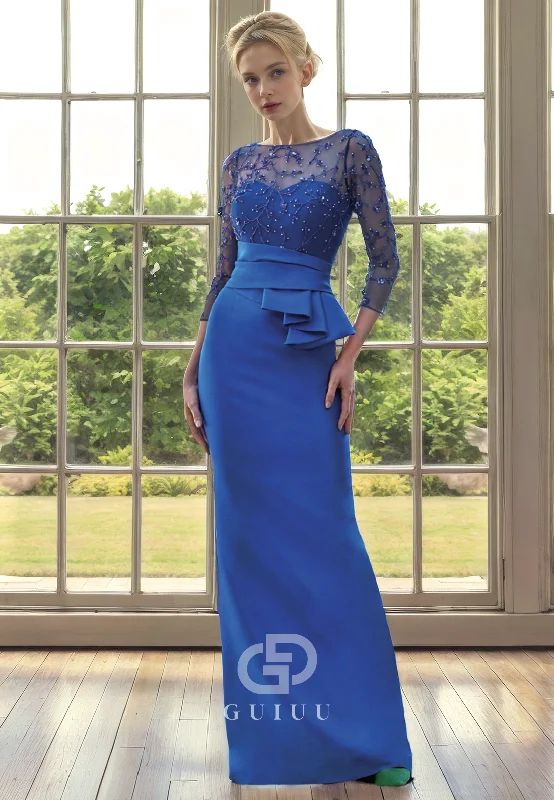 Hurry In Sheath Scoop Neck 34 Length Tulle Sleeves Pleated Back Zipper Buttons Mother of Bride Dress Hurry In Sheath Scoop Neck 34 Length Tulle Sleeves Pleated Back Zipper Buttons Mother of Bride Dress
