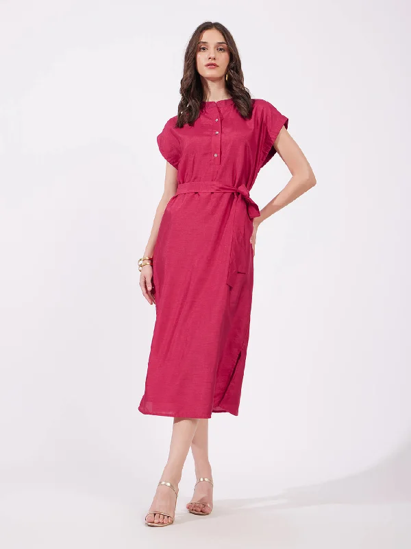 YEAR-End Sale Silk Tie-Up Dress - Fuchsia