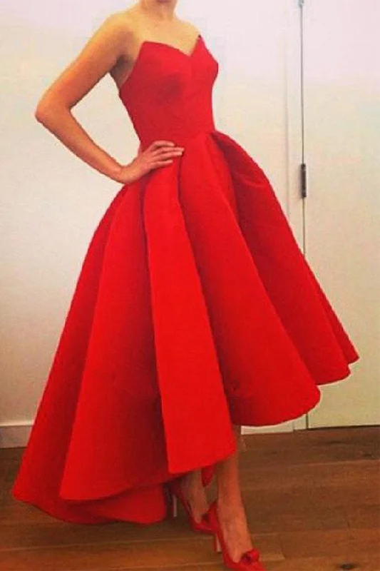 Members Only Red Sweetheart High-low Strapless Red Prom Dresses With Ruffles