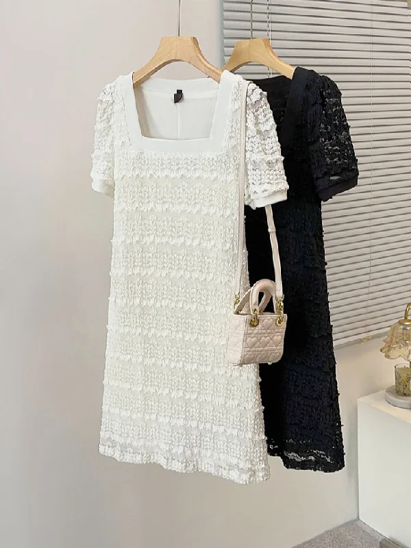 Can't Be Beat Plus Size Korean Square Neck Short Sleeve Shift Dress
