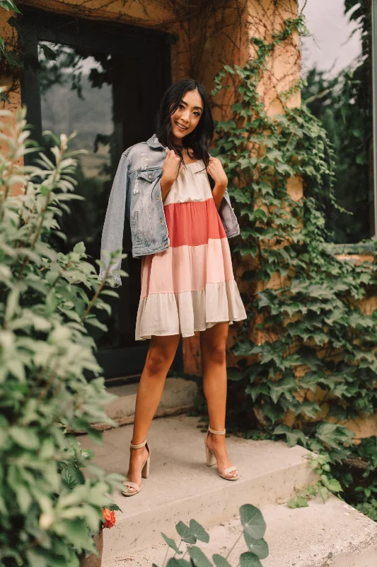 Mega Sale Color Block Ruffles Midi Dress In Pink - On Hand
