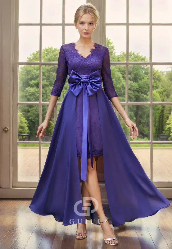 Deal of the Day Sheath V Neck Half Sleeves Fully Appliques Back Zipper Mother of Bride Dress with Detachable Train Deal of the Day Sheath V Neck Half Sleeves Fully Appliques Back Zipper Mother of Bride Dress with Detachable Train
