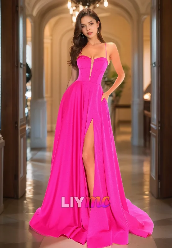 Amazing Deals Sweetheart Spaghetti Straps Pleated Satin A-Line Prom Dress