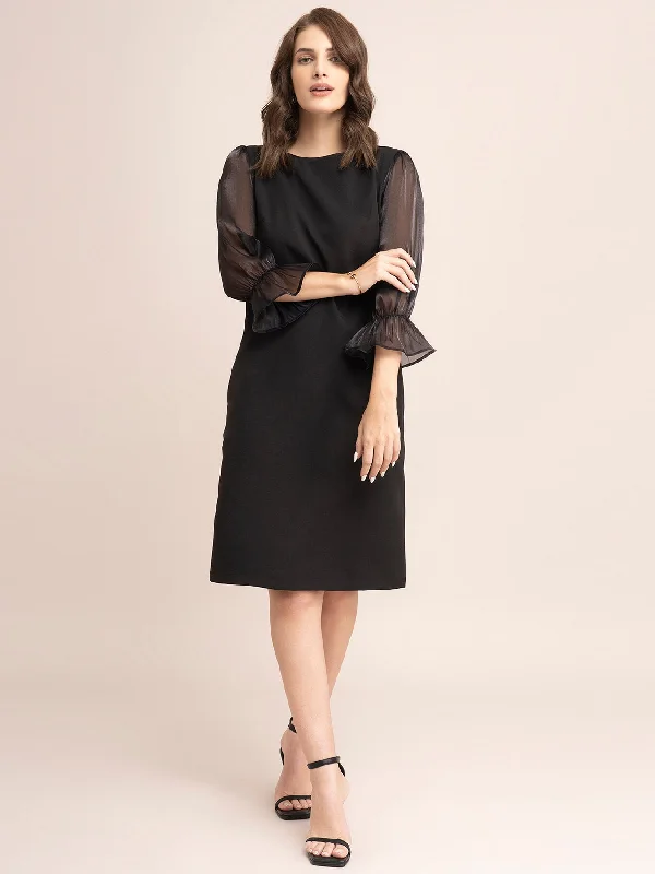 Loyalty Reward Ruffle Sleeve Shift Dress- Black