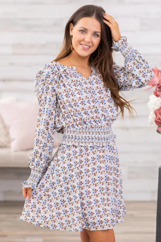 Price Fest Pastel Blue Multicolor Floral Print Dress