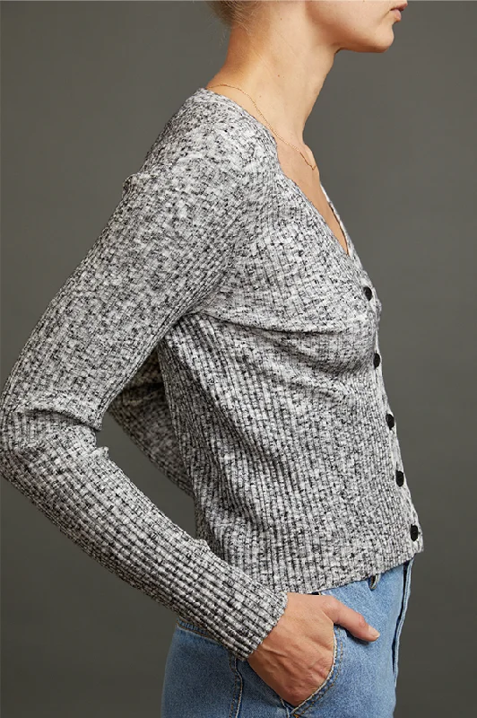 Take Advantage Kardi Rib Knit Cardigan in Grey Melange