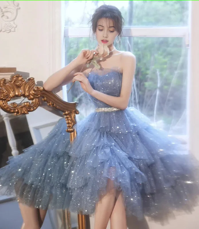 Extra Savings Blue Tulle Sequins Short Homecoming Dress Party Dress