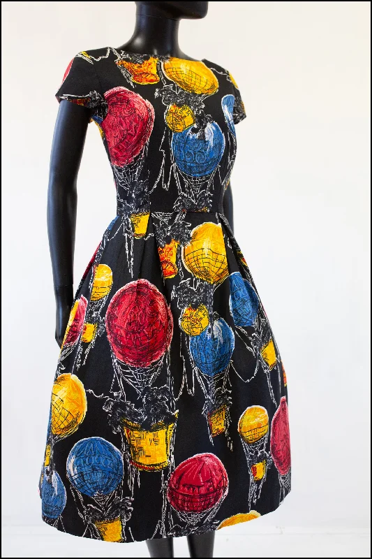 The Best Prices Vintage Balloon Print Black Cotton Dress