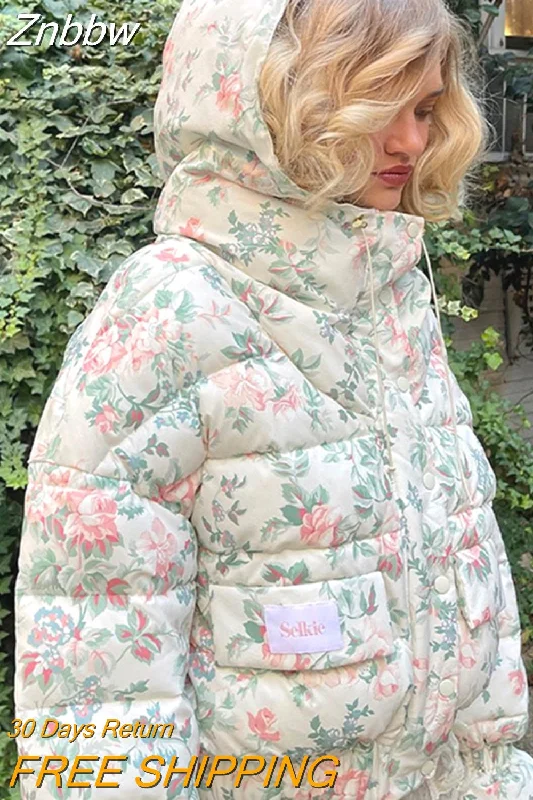 Now or Never Znbbw Printed Hooded Cotton Coat For Women Fashion Long Sleeve Double Pockets Tunic 2023 Winter Female Thick Office Outerwear Now or Never Znbbw Printed Hooded Cotton Coat For Women Fashion Long Sleeve Double Pockets Tunic 2023 Winter Female Thick Office Outerwear
