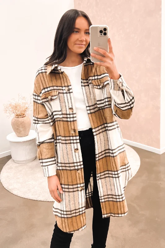 Quick Sale Marliya Shacket Camel White