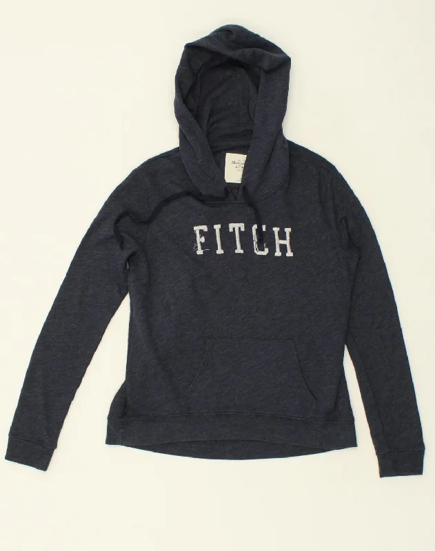 Flash Deals ABERCROMBIE & FITCH Womens Graphic Hoodie Jumper UK 14 Medium Grey Cotton