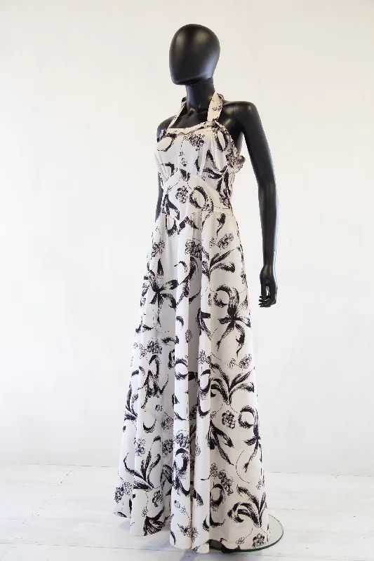Instant Savings Vintage 1940s Monochrome Print Maxi Dress