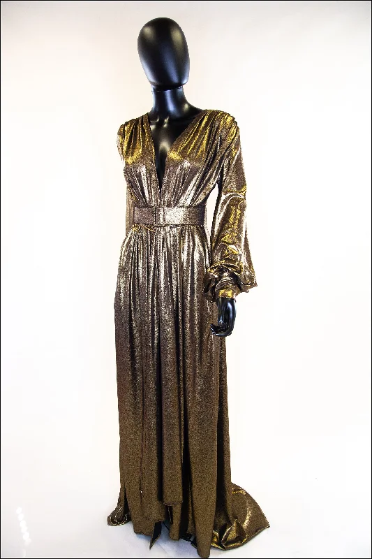 Discount Mania Vamp - Gold Lame Maxi Dress