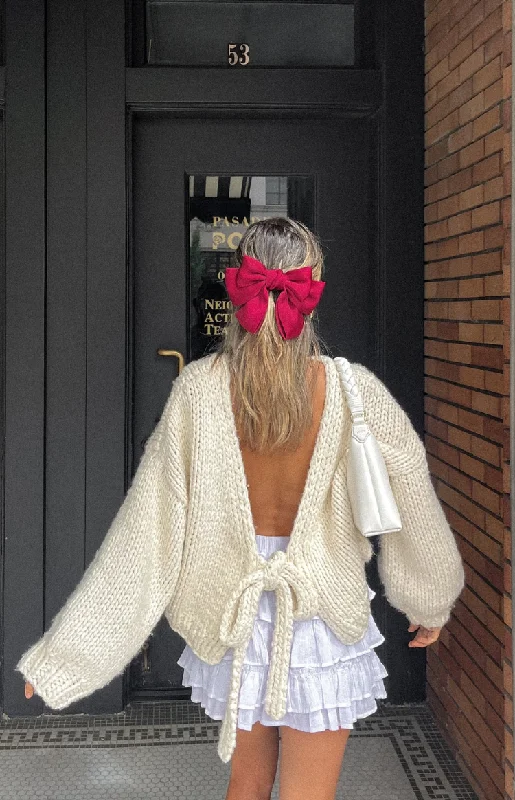 Price Reduction Holiday Cream Tie Up Knit Cardigan