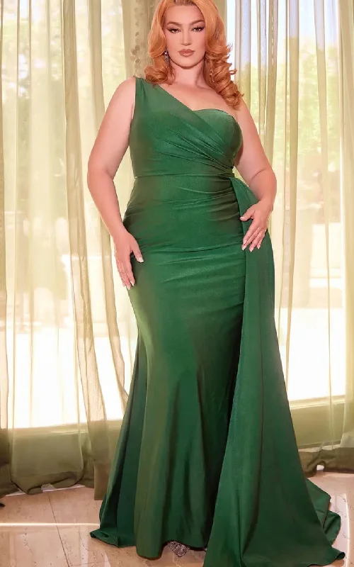 Weekend Deal Ladivine - Fitted Stretch Satin One Shoulder Gown in Emerald
